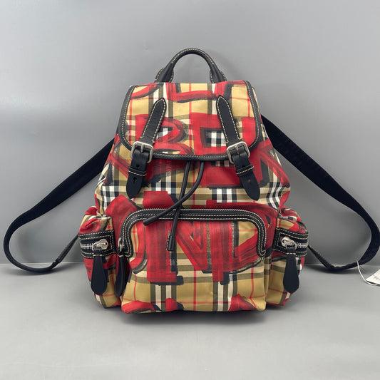 Burberry - Graffiti Check Drawstring Flap Backpack - Canvas with leather trim - Multicolour - (Medium)
