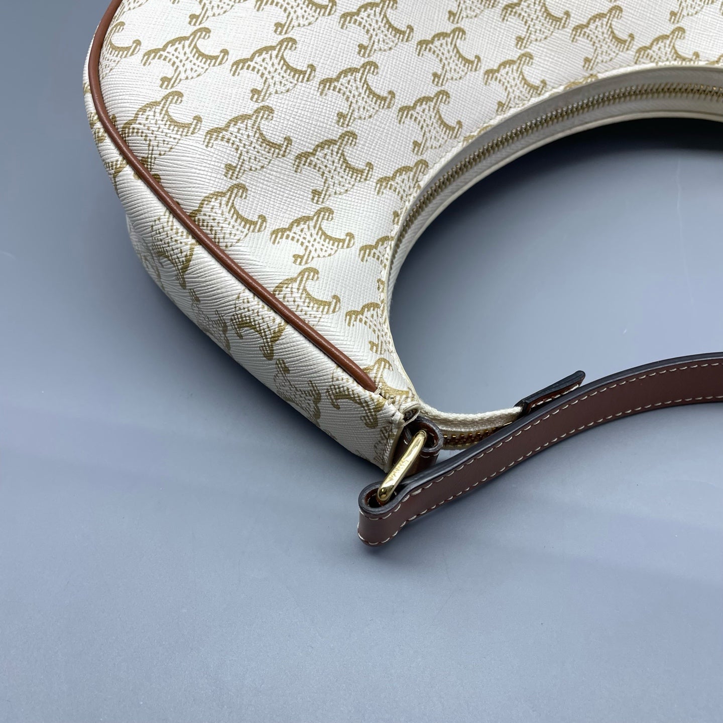 Celine - Triomphe Ava Shoulder Bag - Coated canvas with leather trim - White - (small)