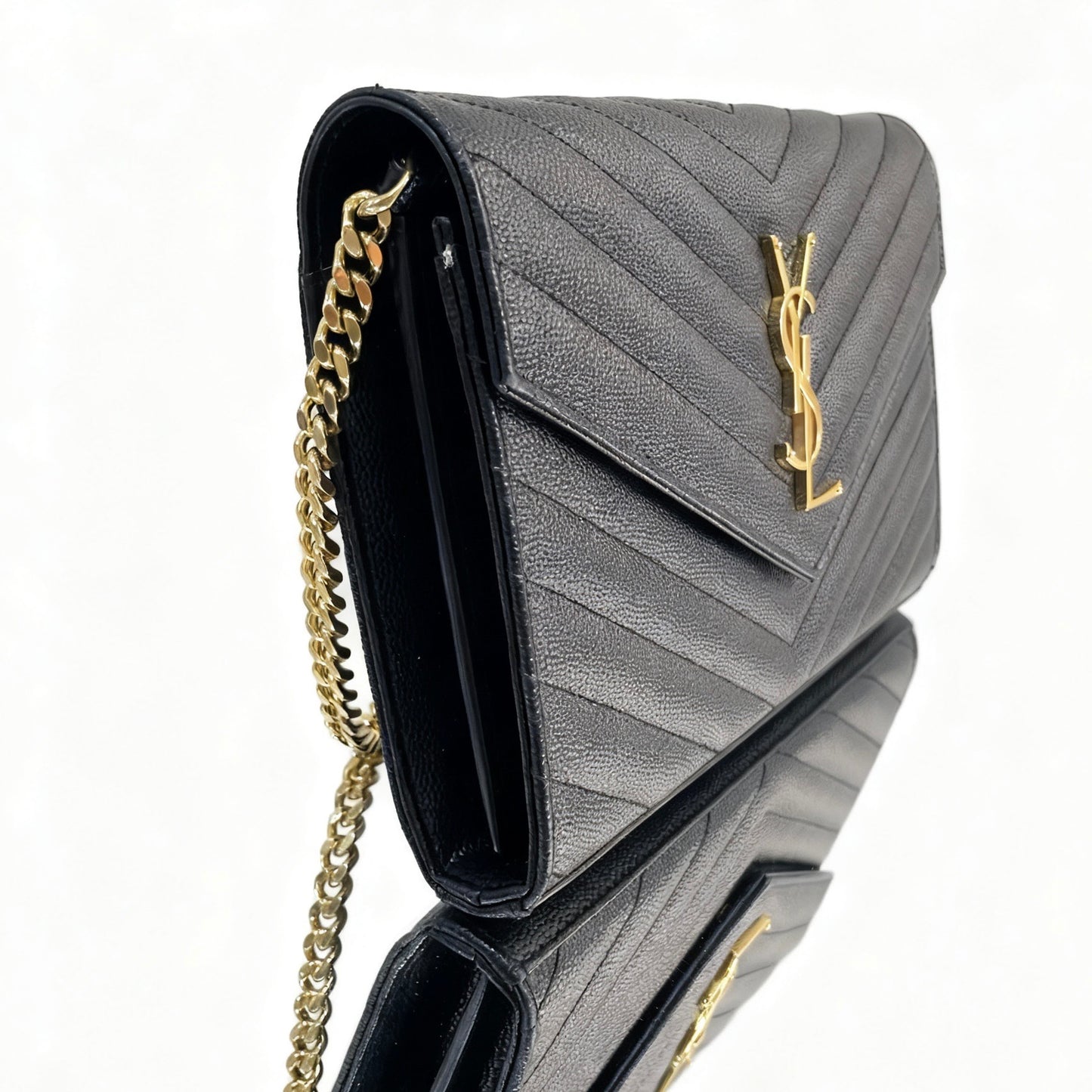 Saint Laurent - Kate Envelope Chain Wallet - Grained leather - Black with Gold-Tone Hardware - (Small)