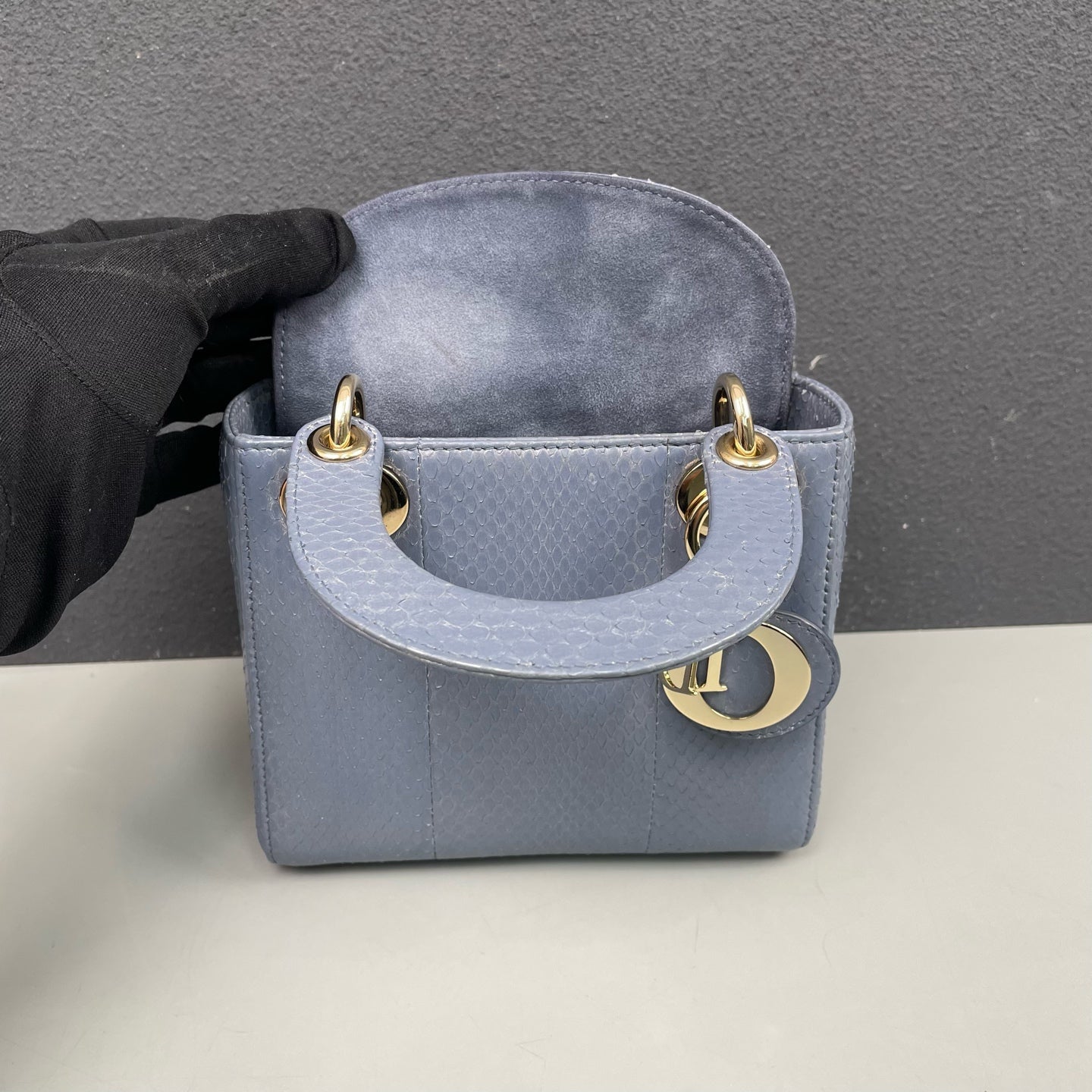 Dior - Lady Dior Mini - Python leather - Dusty Blue with Gold-Tone Hardware - (mini)