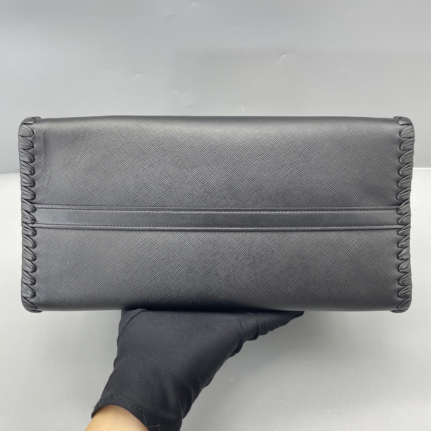 Prada - Saffiano Leather Tote with Laced Details - Leather - Black - (Medium)