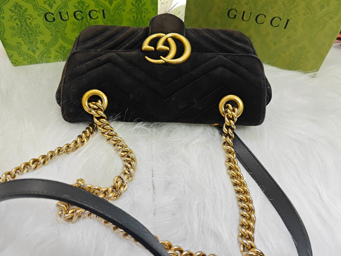Gucci - GG Marmont Matelassé Mini Bag - Velvet with leather trim - Black - (mini)