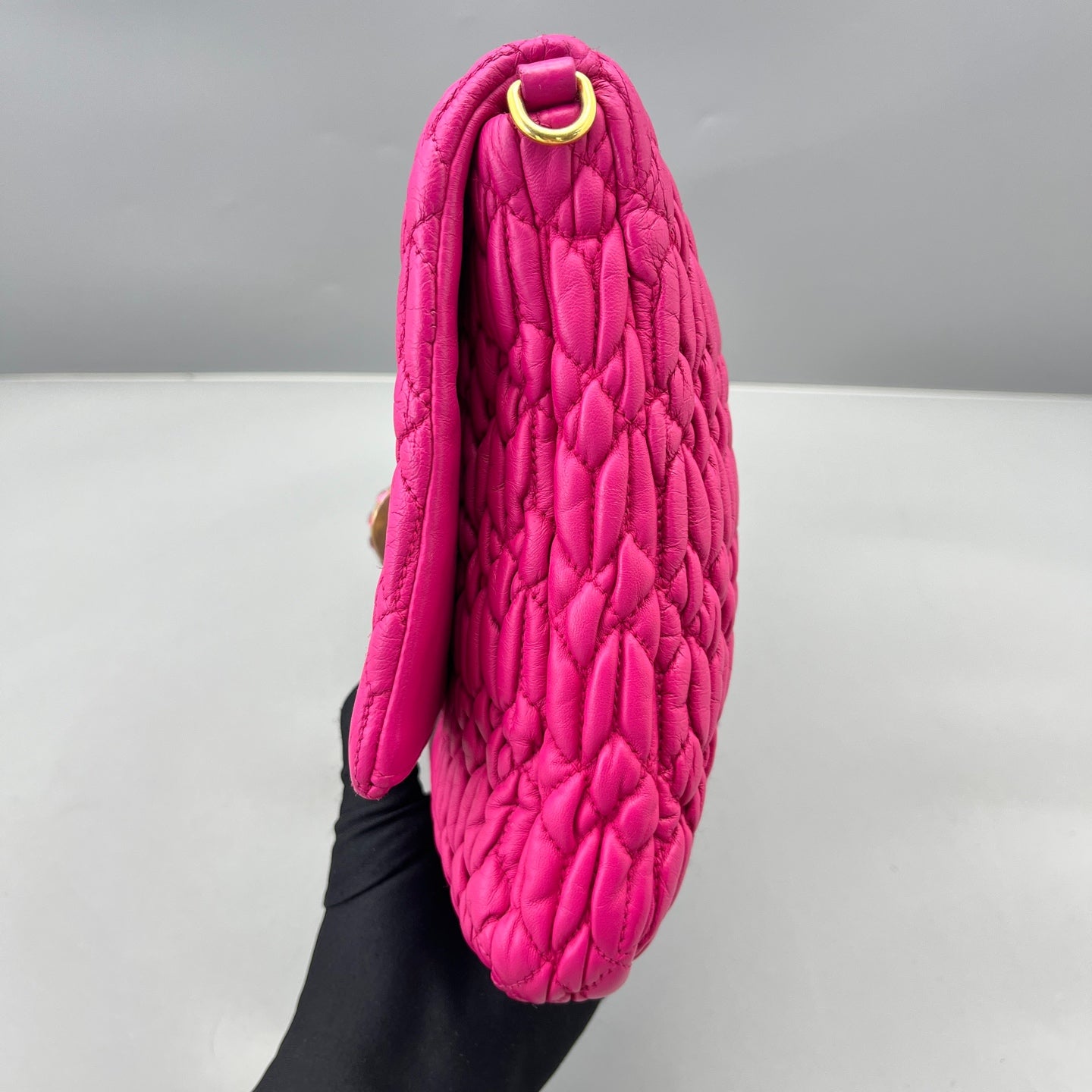 Miu Miu - Matelassé Jeweled Chain Flap Bag - Leather - Pink - (Medium)