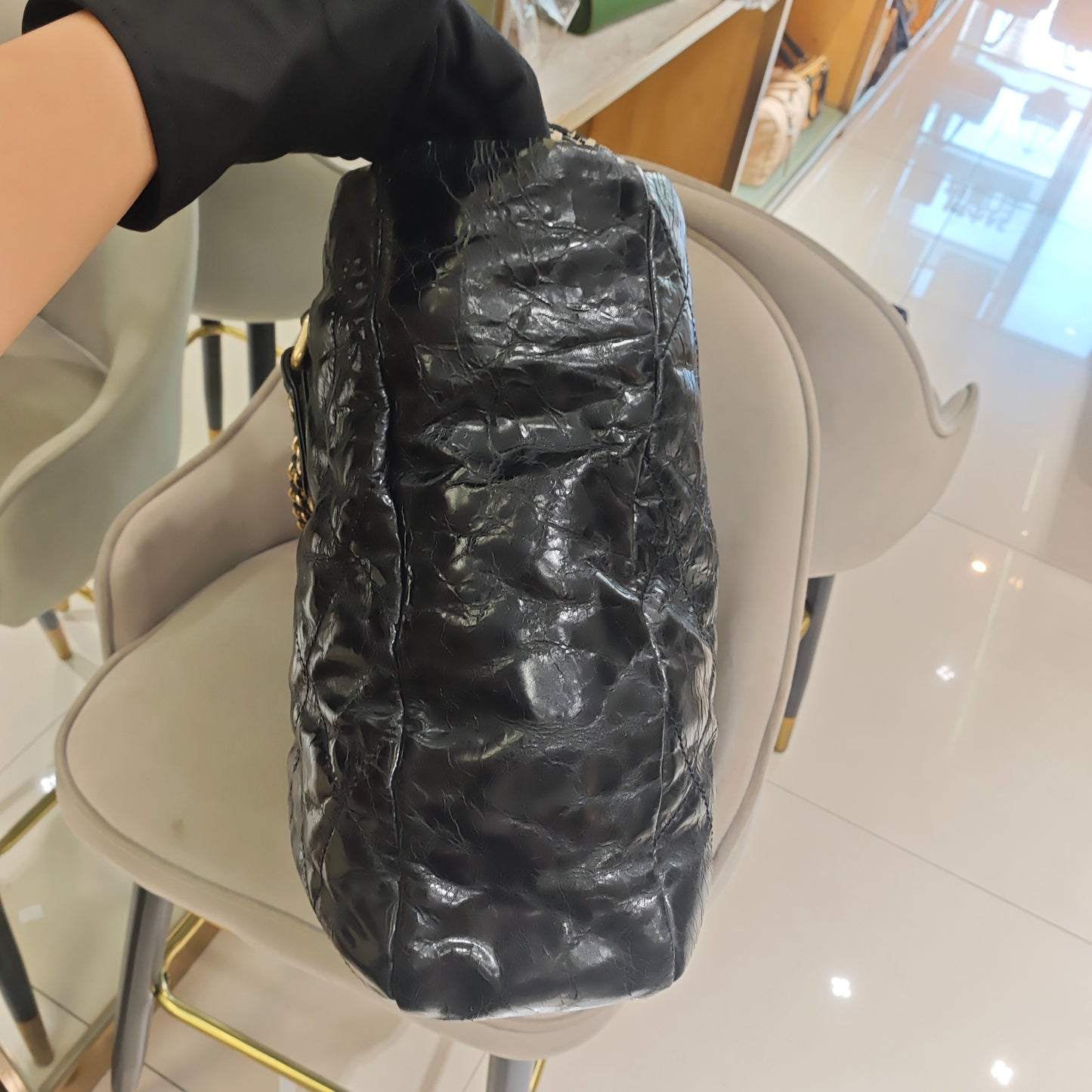 Chanel - Quilted Waxed Leather and Tweed Shopping Tote - Waxed leather and tweed - Black - (Large)