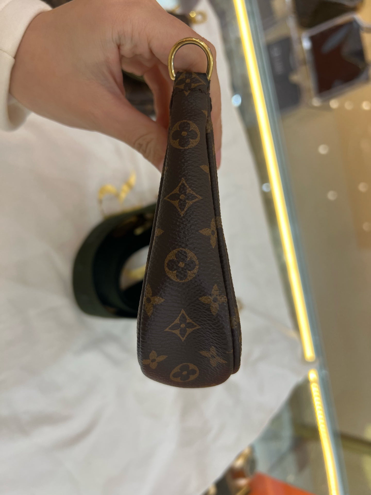 Louis Vuitton - Multi Pochette Accessoires - Monogram coated canvas with natural cowhide leather trim and textile strap - Brown (Monogram canvas) with Khaki Green strap - (Small)