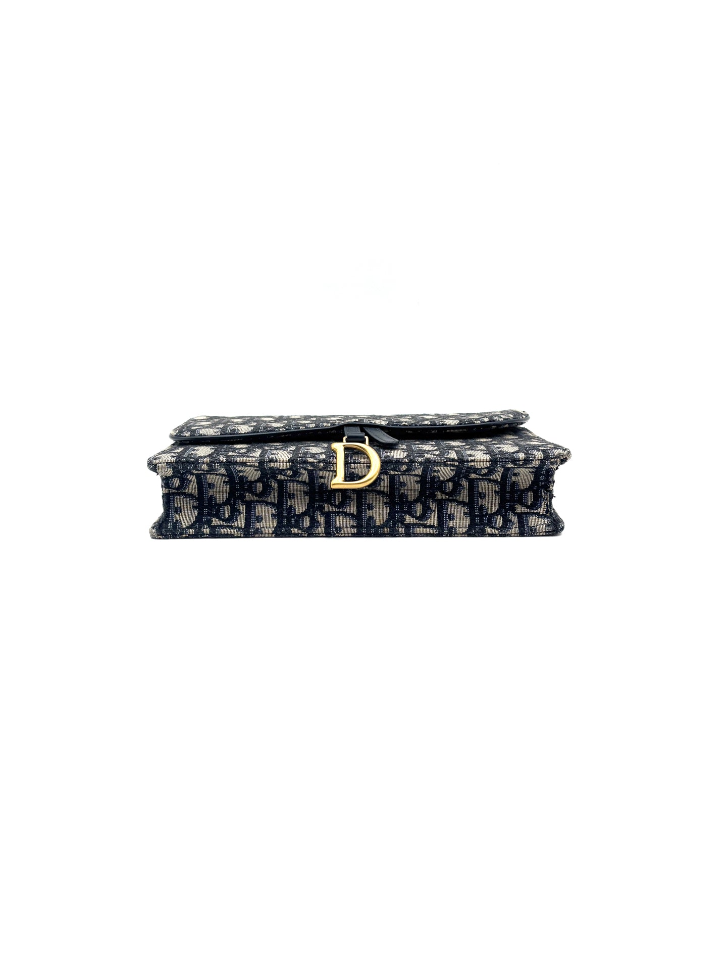 Dior - Saddle Oblique Wallet on Chain - Denim Oblique embroidered fabric - Blue - (mini)