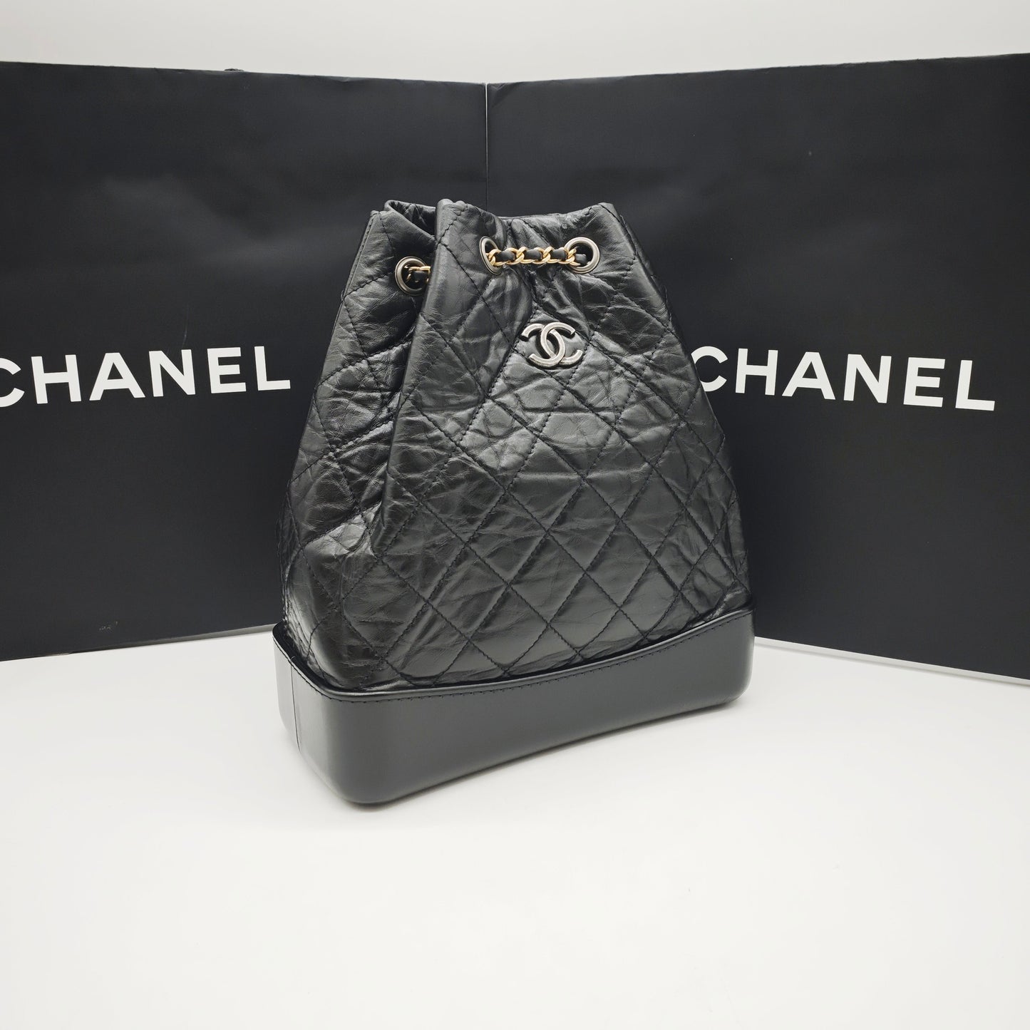 Chanel - Gabrielle Backpack - Aged calfskin leather and smooth calfskin leather - Black - (Medium)