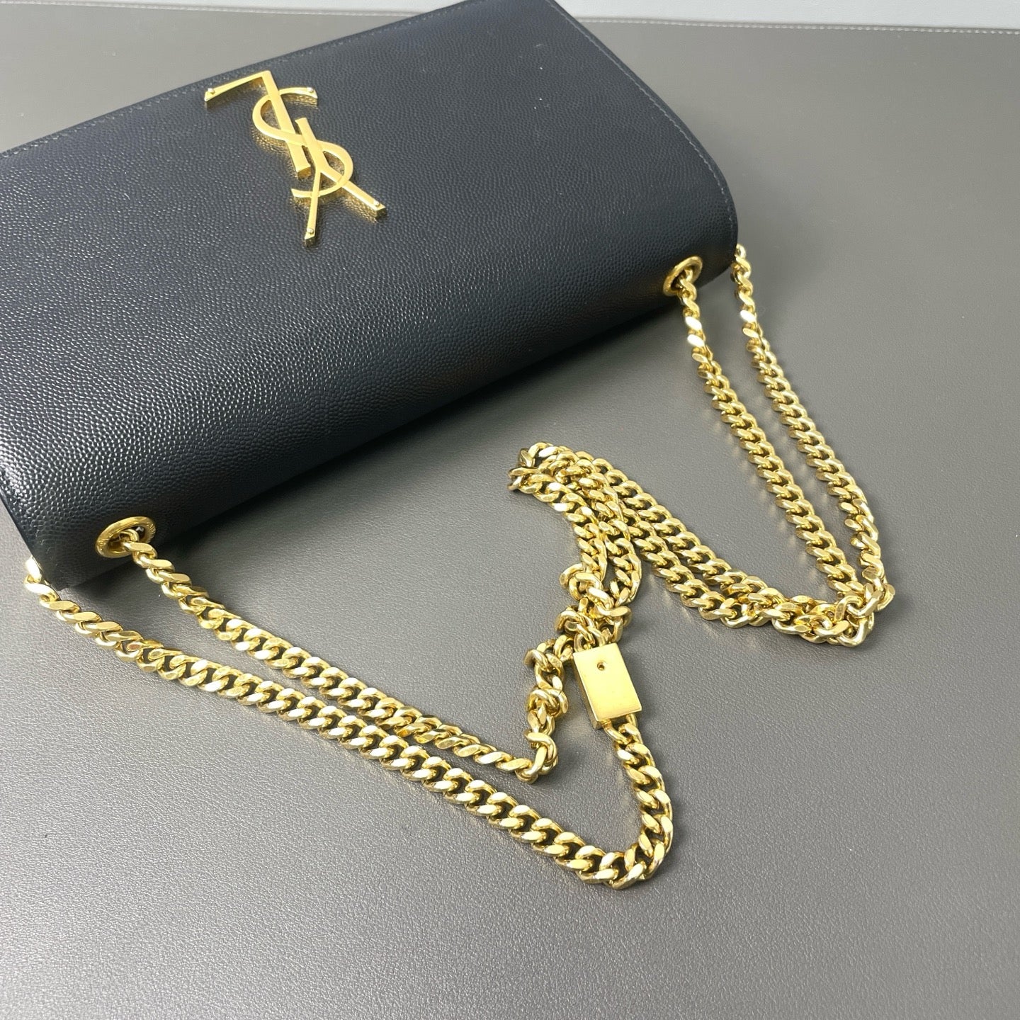 Saint Laurent - Kate Chain Bag - Grained cowhide leather - Black - (small)