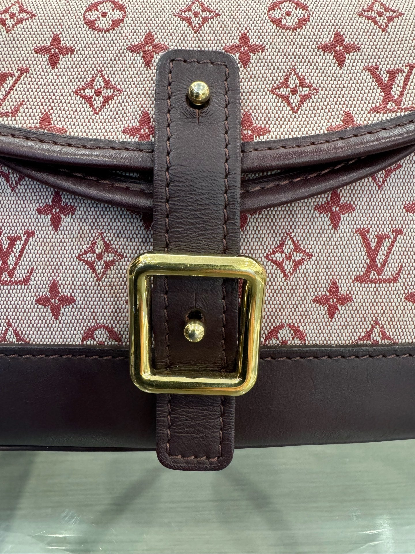 Louis Vuitton - Monogram Denim Baguette Shoulder Bag - Denim with leather trim - Raspberry Pink with Burgundy accents - (mini)