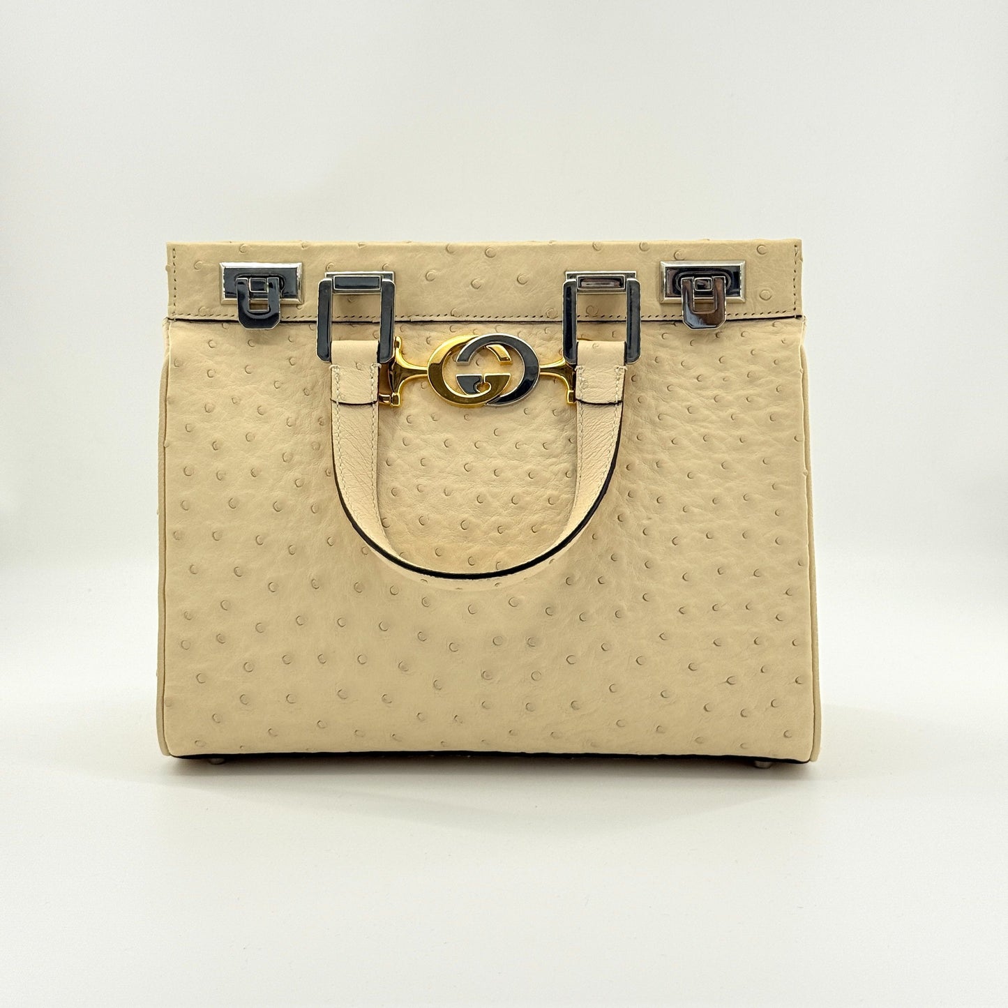 Gucci - Zumi Top Handle Bag - Ostrich leather - Beige - (Small)