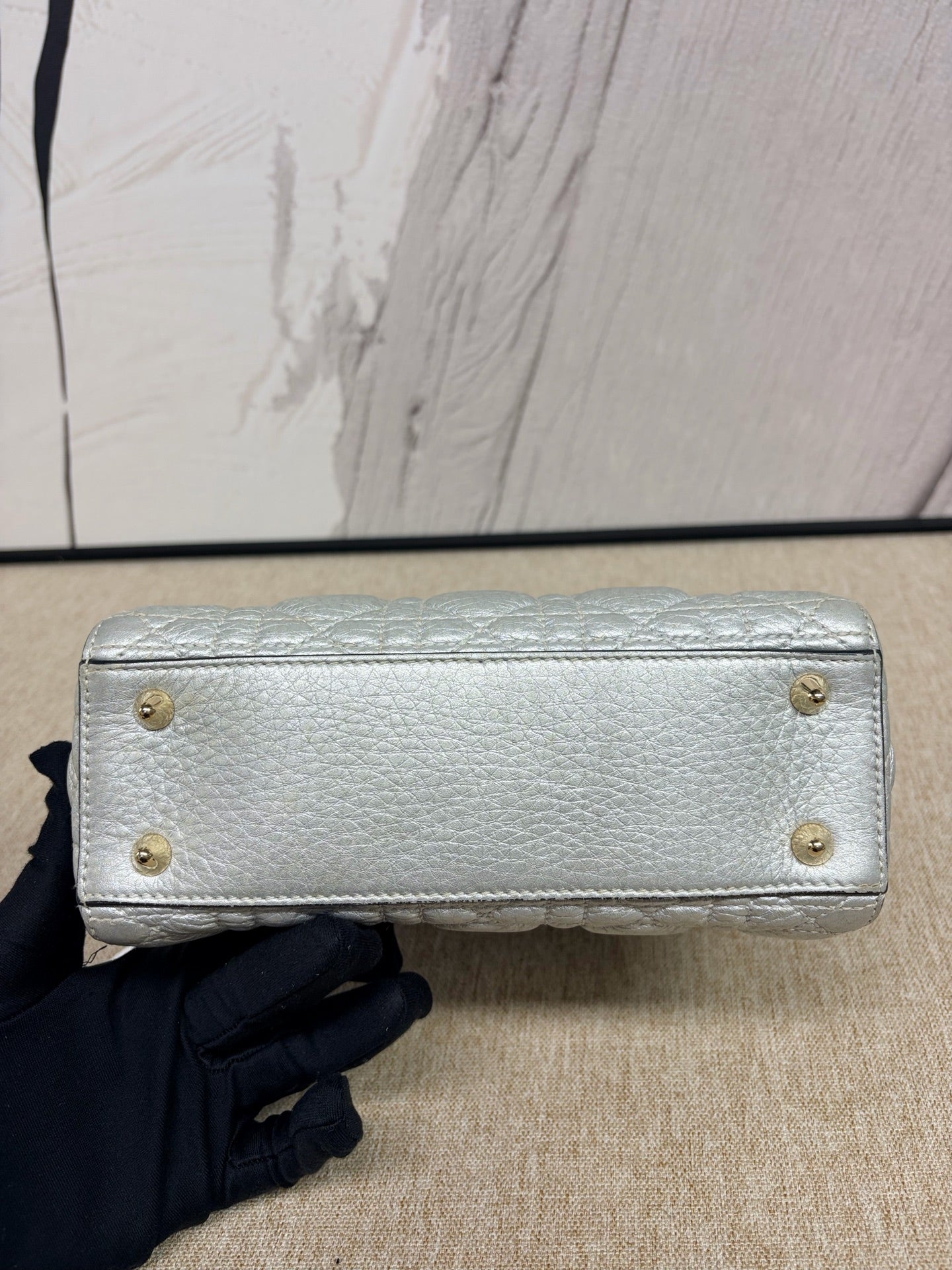 Dior - Lady Dior Bag - Cowhide leather - Pearlescent Grey with Gold-Tone Hardware - (mini)