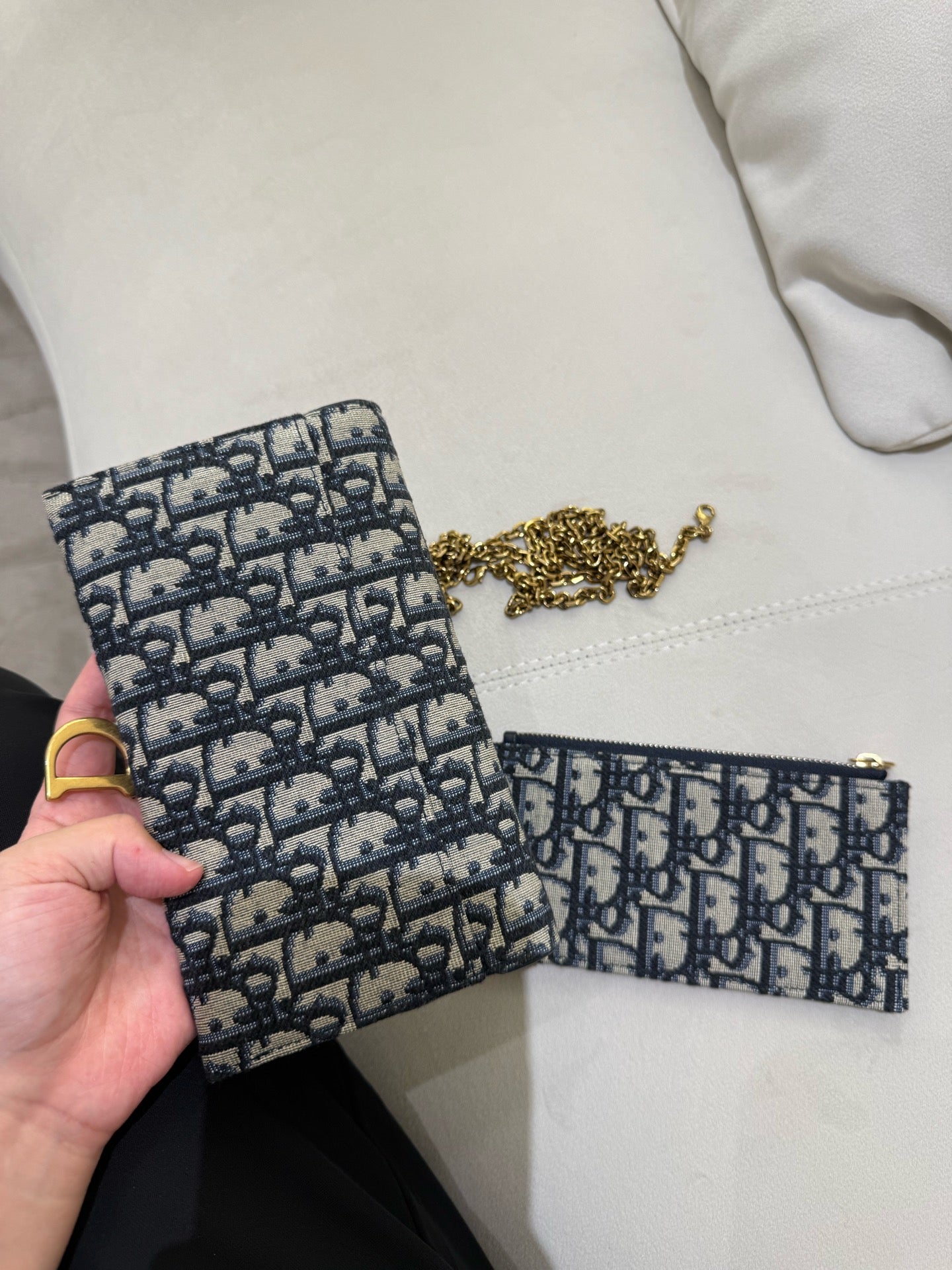 Dior - Saddle Pouch 2-in-1 Wallet on Chain - Dior Oblique jacquard canvas with leather trim - Blue and Beige - (mini)