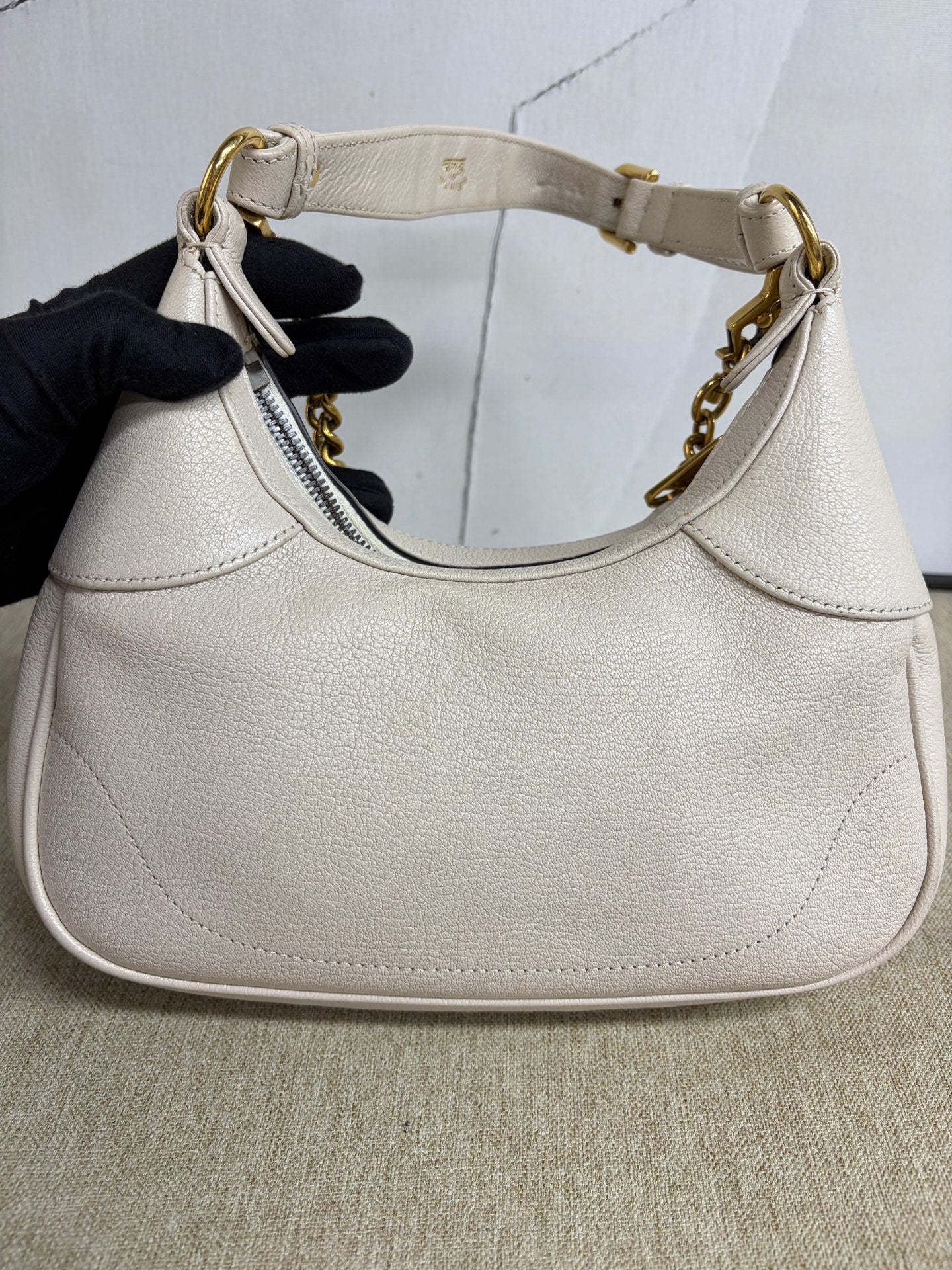 Gucci - Aphrodite Half-Moon Shoulder Bag - Pebbled cowhide leather - Beige with Gold-Tone Hardware - (small)