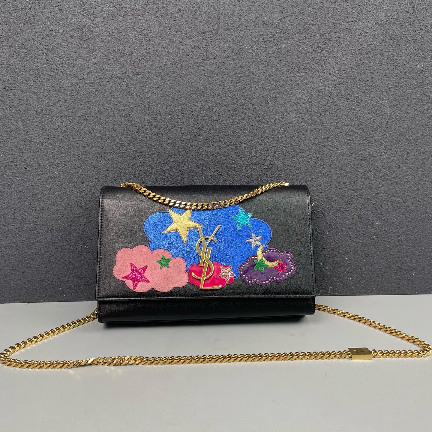 Saint Laurent - Kate Chain Bag with Star & Cloud Appliques - Leather - Black - (medium)