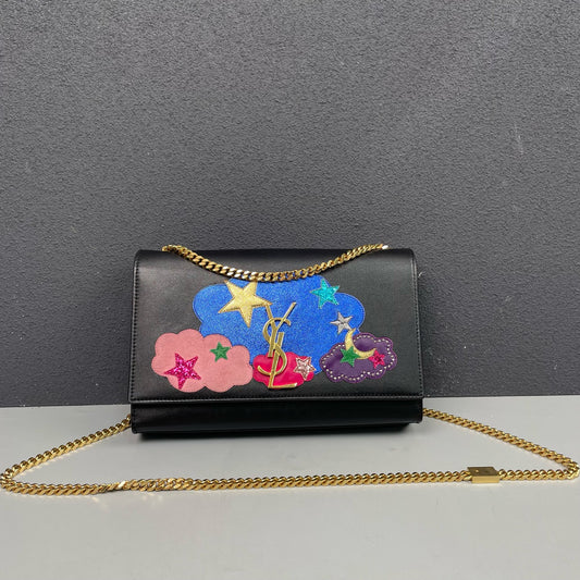Saint Laurent - Kate Chain Bag with Star & Cloud Appliques - Leather - Black - (medium)