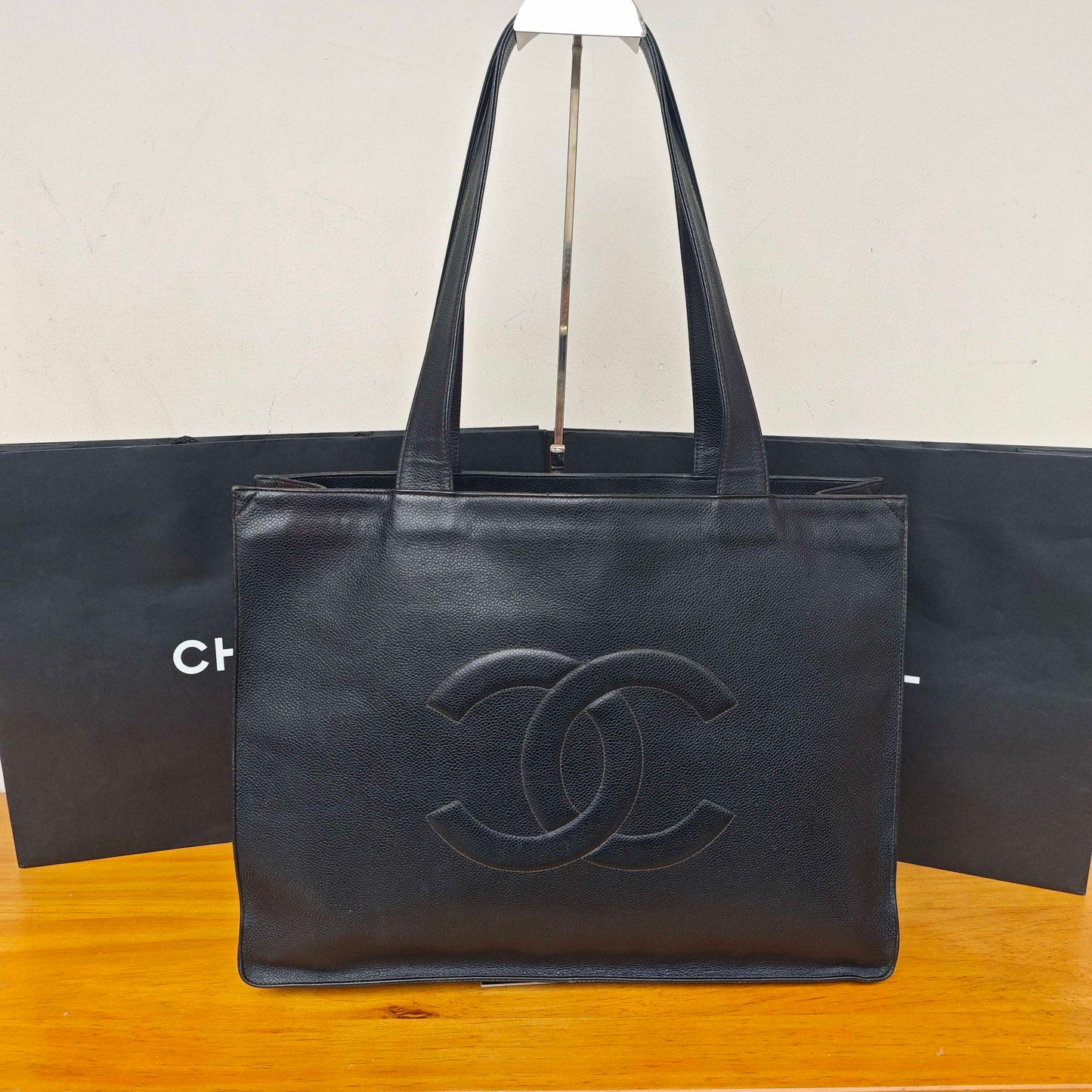 Chanel - Vintage Grained Leather Tote - Leather - Black - (Large)