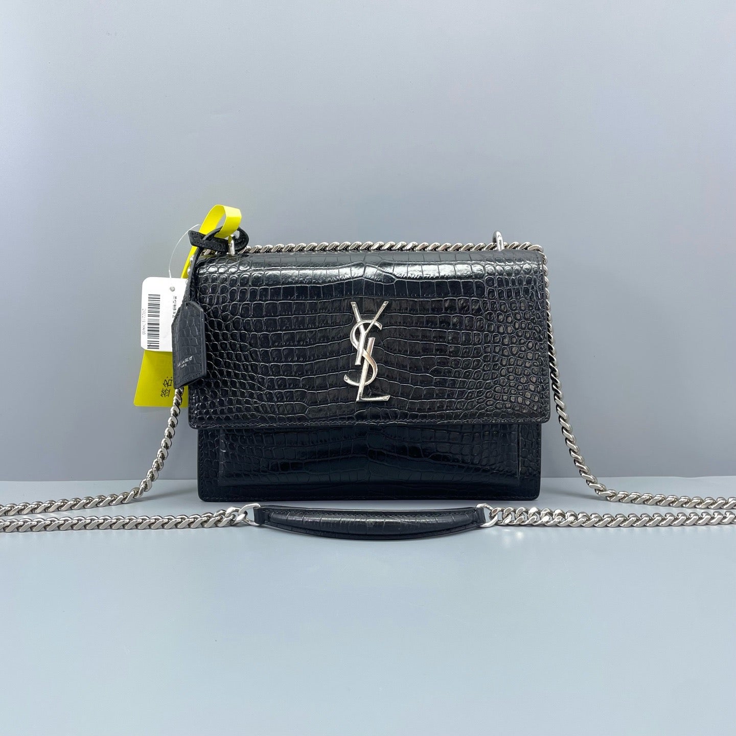 Saint Laurent - Sunset - Calfskin leather with crocodile embossing - Black - (Medium)