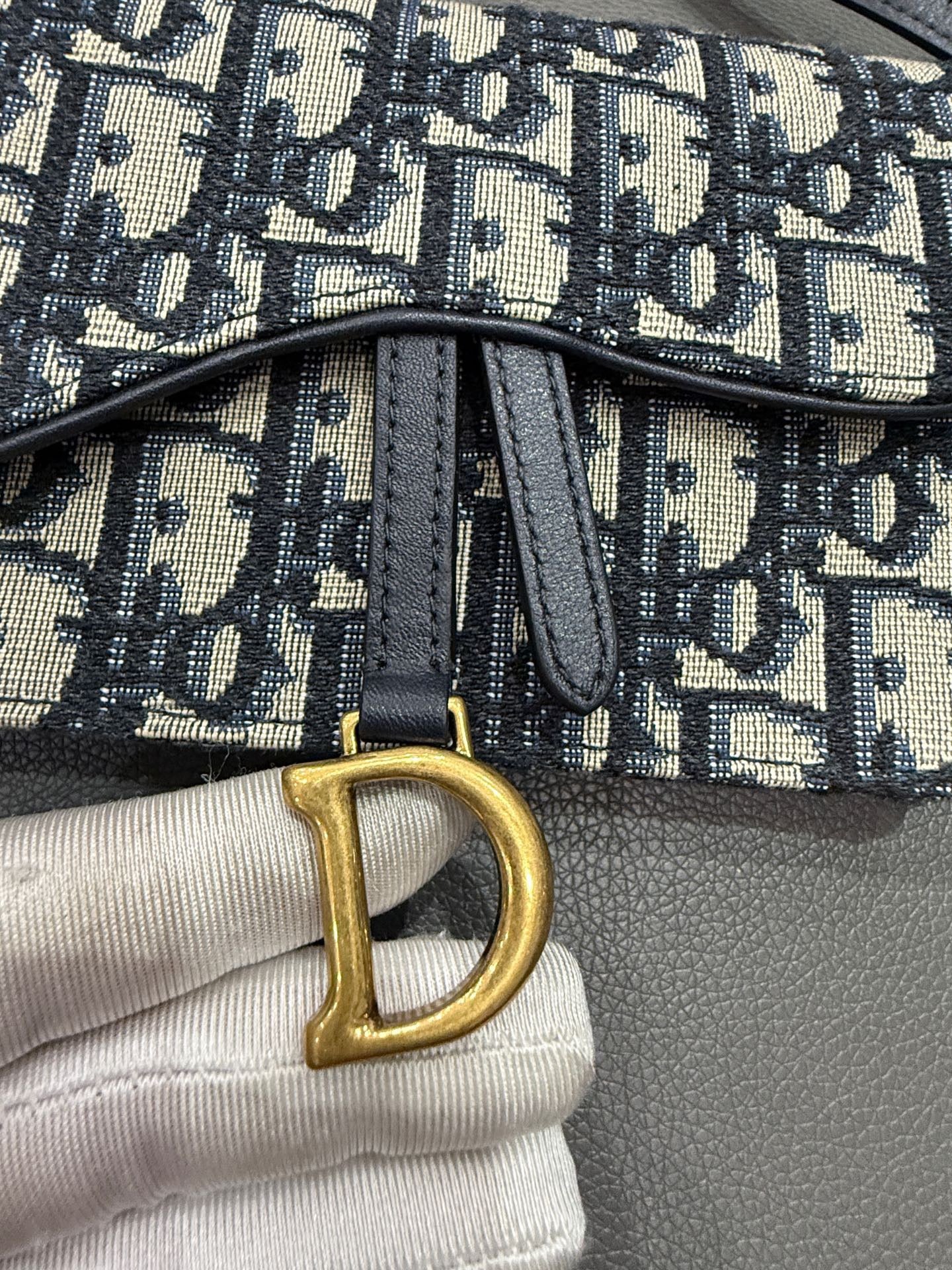 Dior - Saddle Belt Bag - Oblique embroidered canvas with leather trim - Navy - (mini)