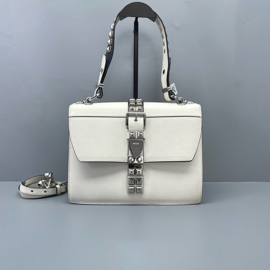 Prada - Studded Flap Bag - Leather - White - (medium)