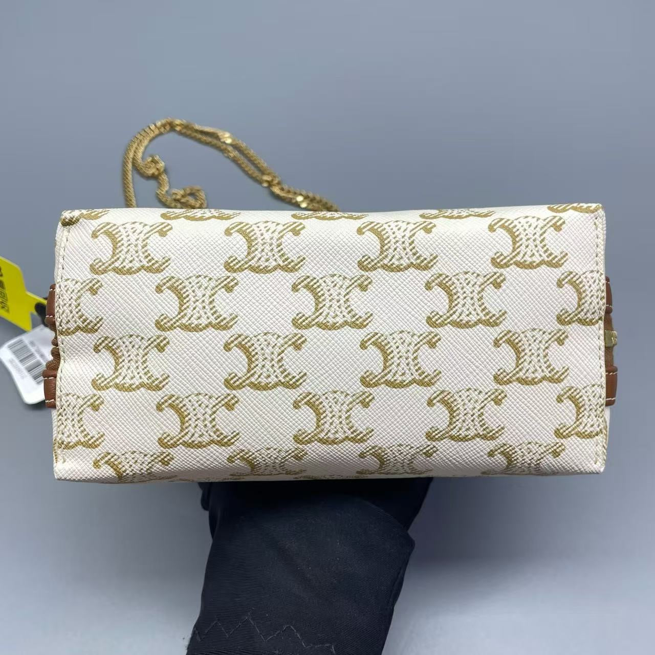 Celine - Triomphe Shell Bag - Triomphe Canvas with leather trim - White and Brown - (mini)