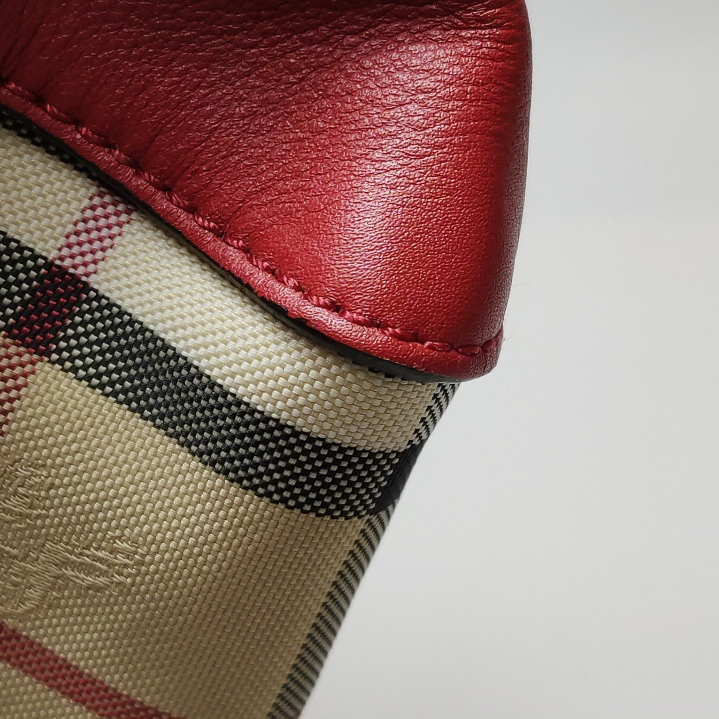 Burberry - Nova Check Leather Trim Tote Bag - Coated canvas with pebbled leather trim - Multicolour (beige, black, red, white, blue check with red leather) - (Medium)