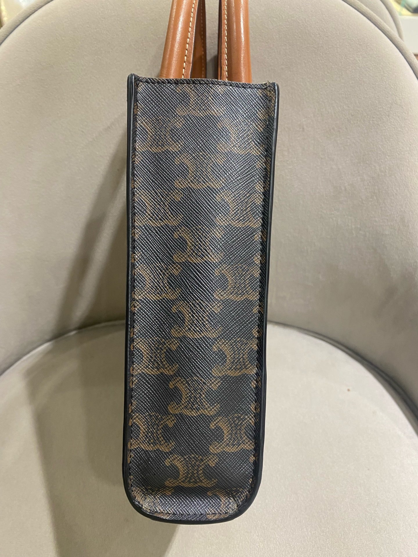 Celine - Mini Cabas Vertical - Triomphe Canvas with Calfskin Leather trim - Brown - (Mini)
