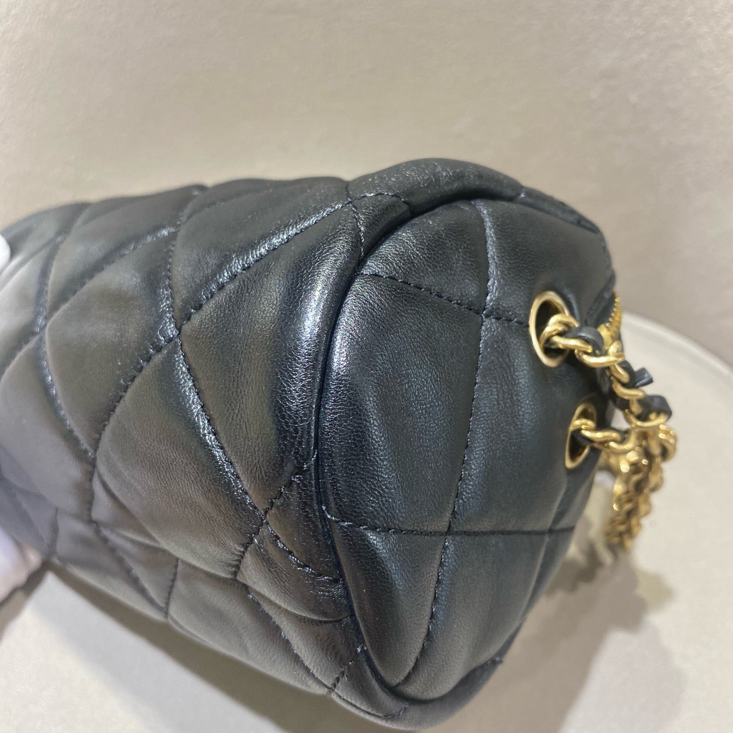 Chanel - Quilted Lambskin Bowling Bag - Lambskin leather - Black - (mini)