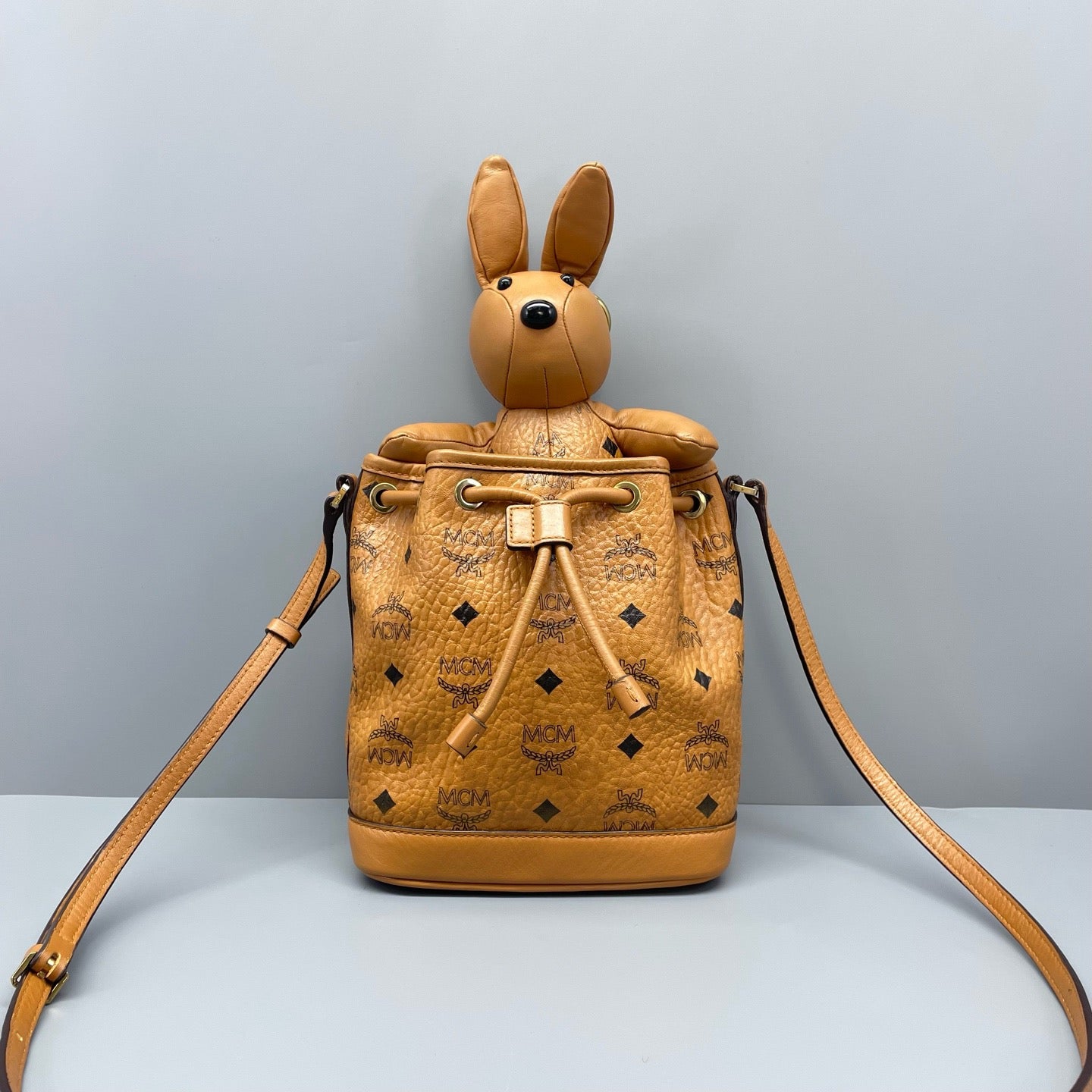 MCM - Visetos Mini Rabbit Bucket Bag - Coated canvas with leather trim - Brown - (mini)