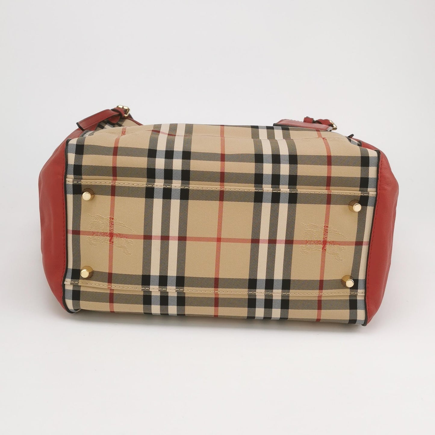 Burberry - Nova Check Leather Trim Tote Bag - Coated canvas with pebbled leather trim - Multicolour (beige, black, red, white, blue check with red leather) - (Medium)
