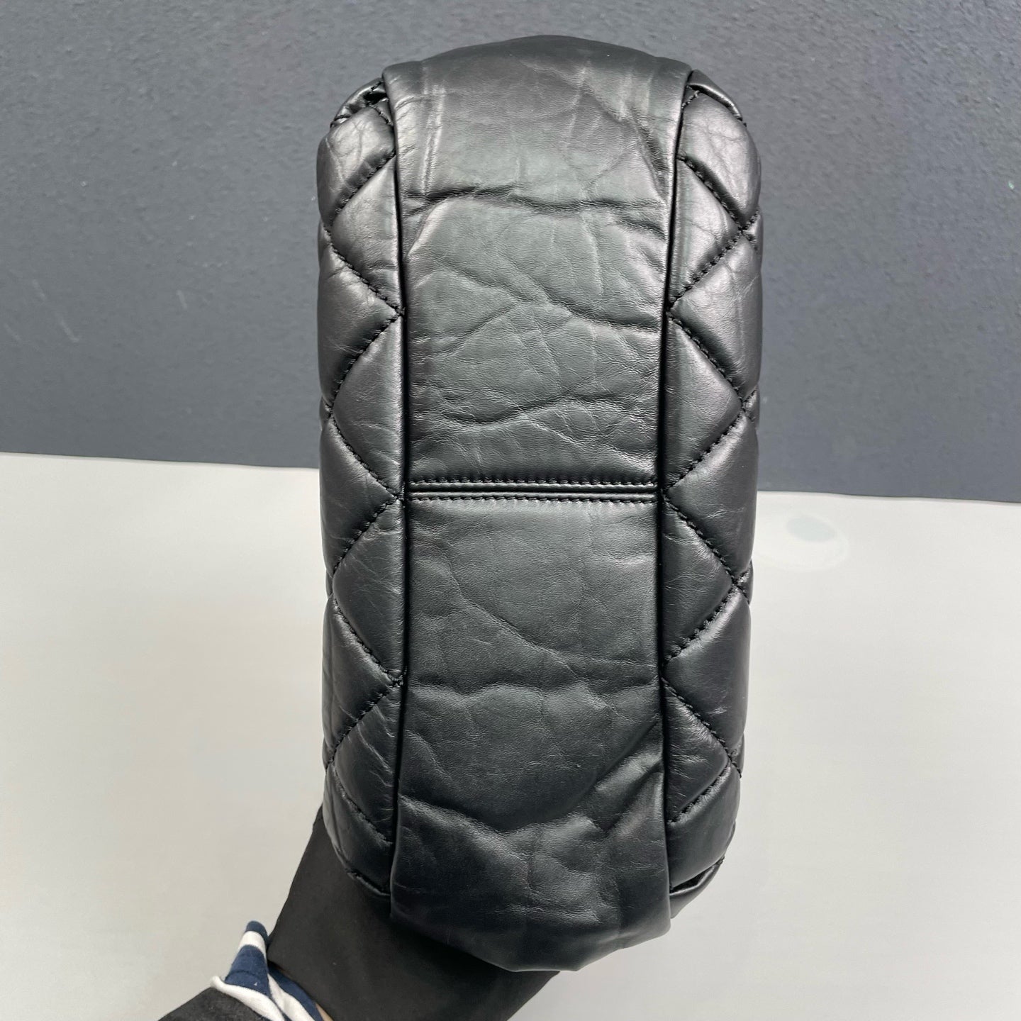 Chanel - Paris-Bombay Bowling Chain Bag - Quilted lambskin leather and tweed - Black with silver-tone hardware and burgundy accents - (Medium)