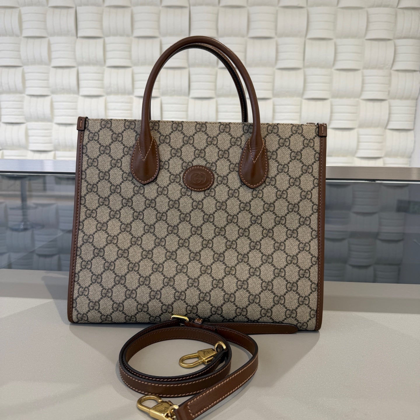 Gucci - GG Retro Tote Bag 659983 92TCG 8563 - GG Supreme canvas and Leather - Beige and Brown - (Medium)