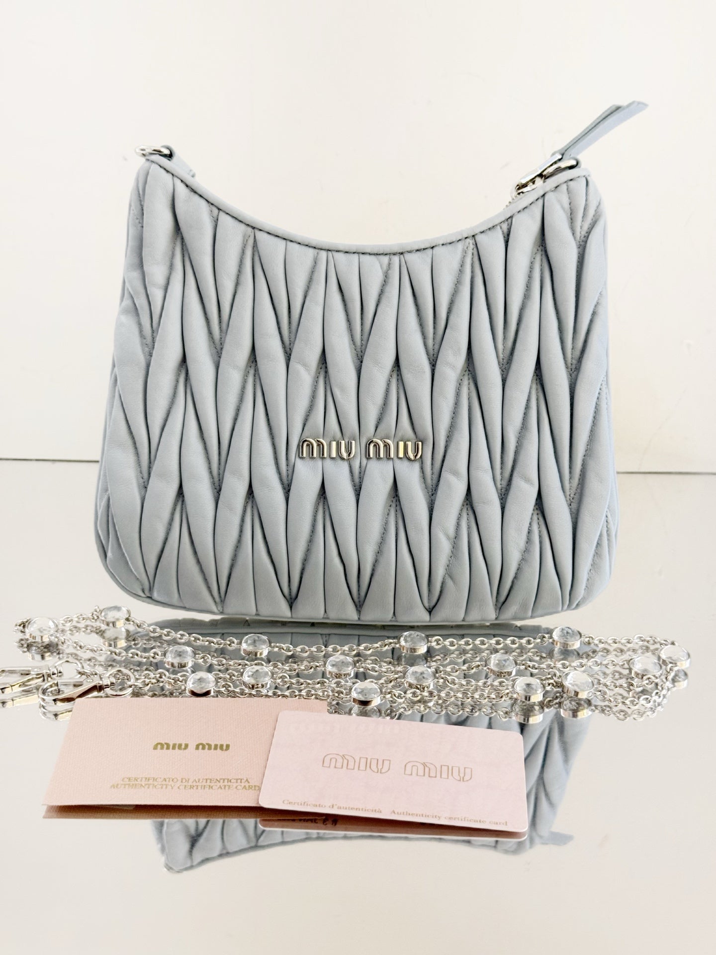 Miu Miu - Matelasse Hobo Shoulder Bag - Matelasse leather - Baby Blue - (small)