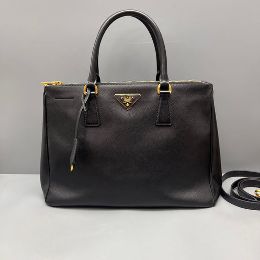 Prada - Galleria Saffiano Double Zip Tote - Saffiano leather - Black - (Medium)
