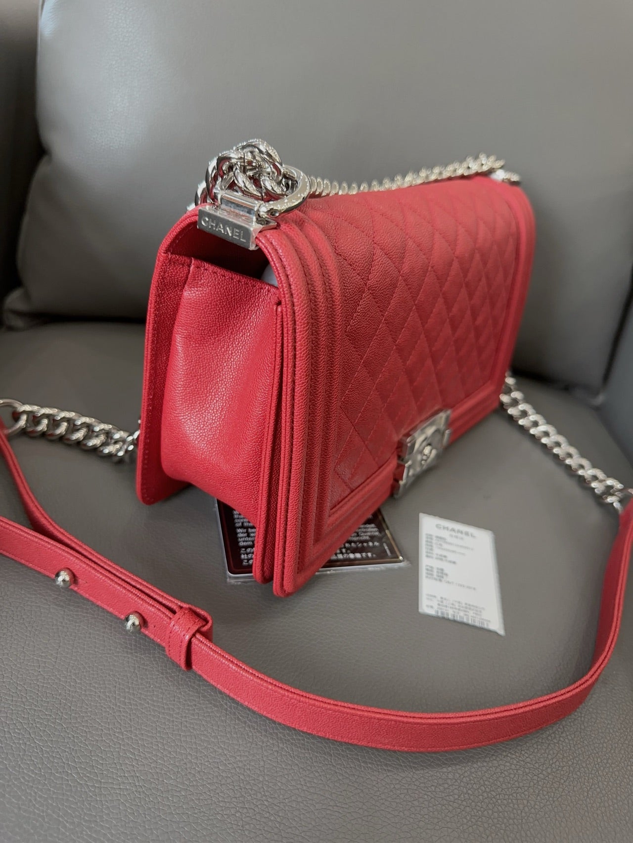Chanel - Boy Bag - Grained calfskin leather - Red - (Medium)