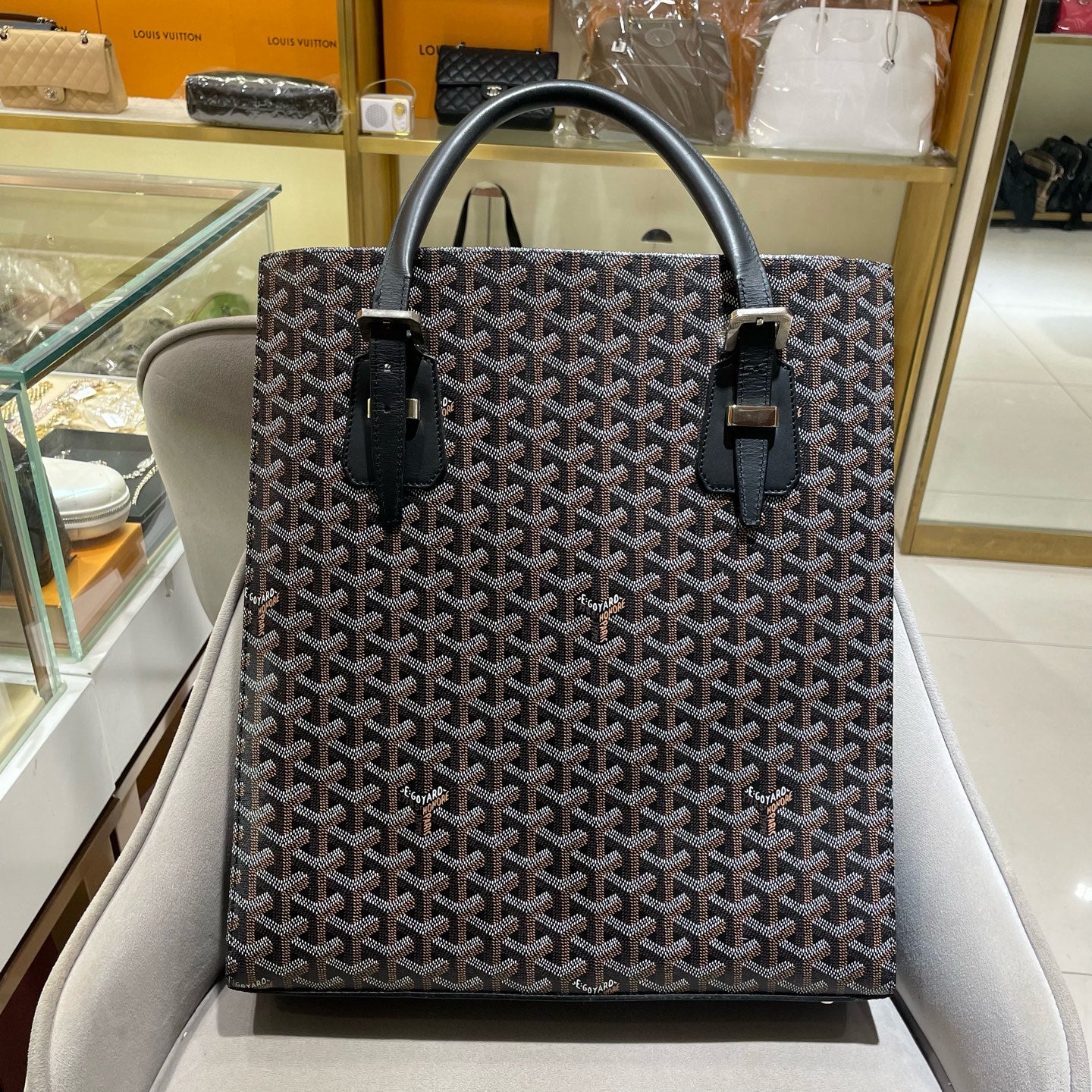 Goyard - Vertical Tote - Goyardine canvas and Leather - Black - (Large)