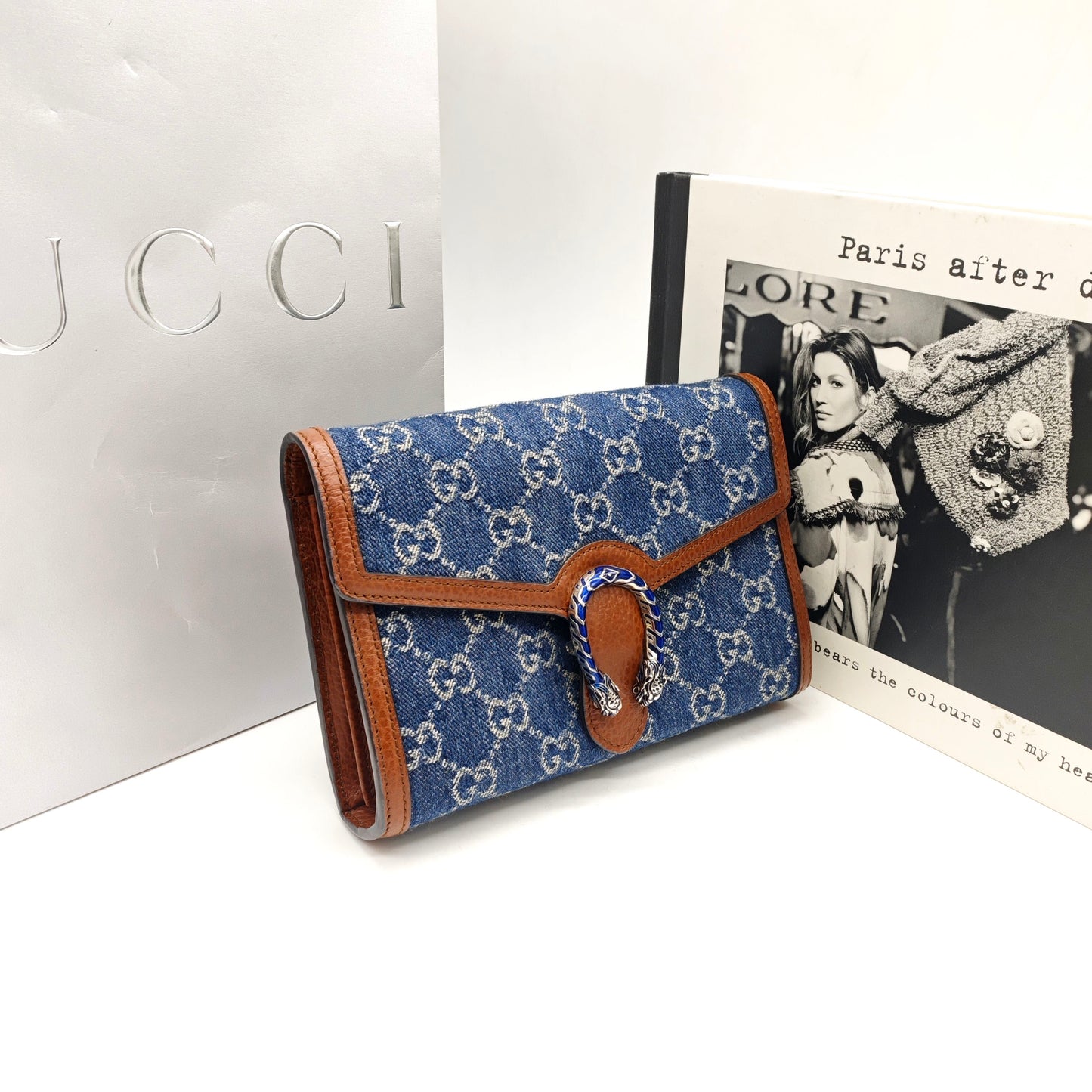 Gucci - Dionysus - Blue denim and brown grained leather - Blue with brown trim - (mini)