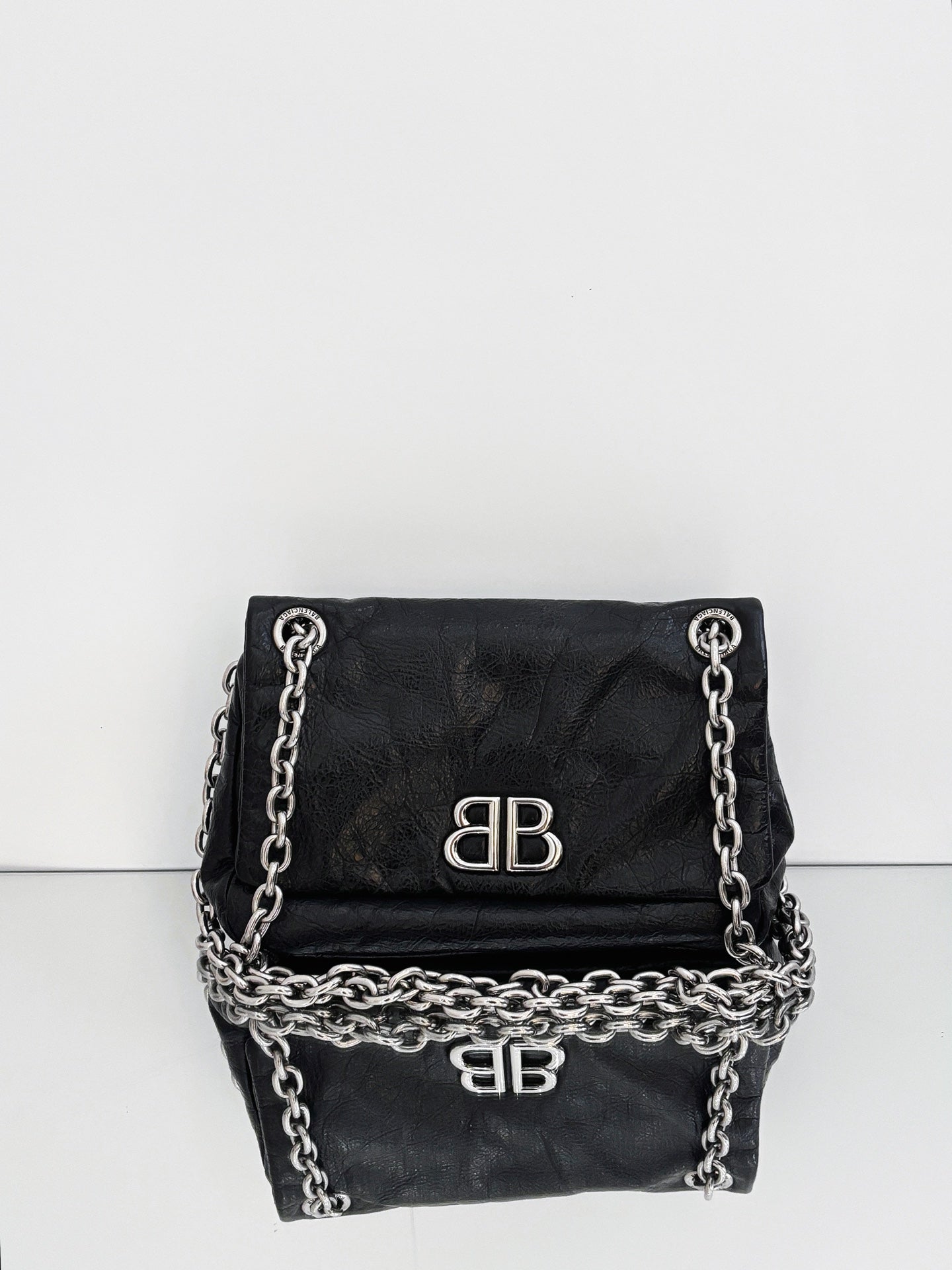Balenciaga - Monaco BB Flap Bag - Grained calfskin leather - Black - (mini)