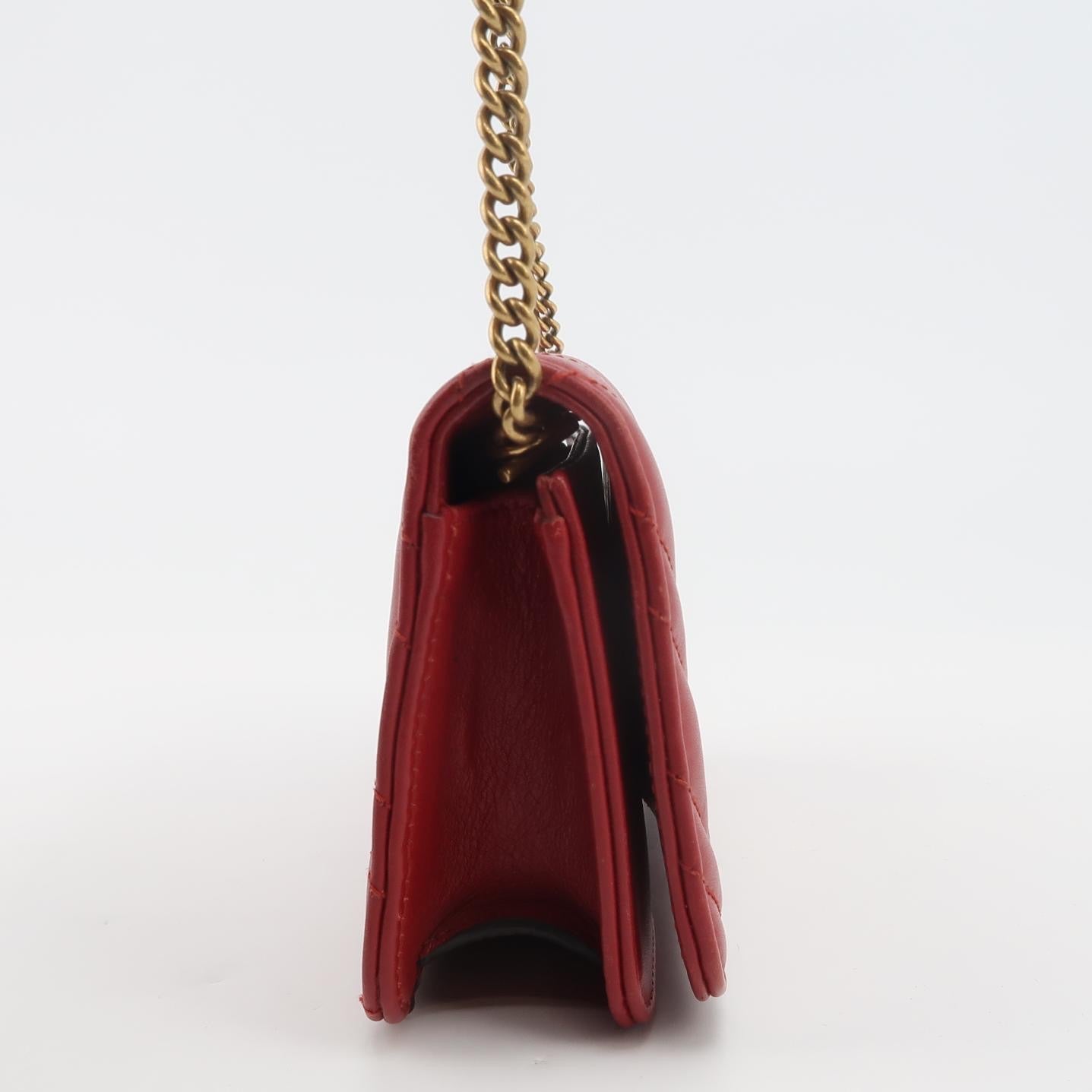 Gucci - GG Marmont Matelassé Heart Wallet on Chain - Matelassé leather - Red with Gold-Tone Hardware - (mini)