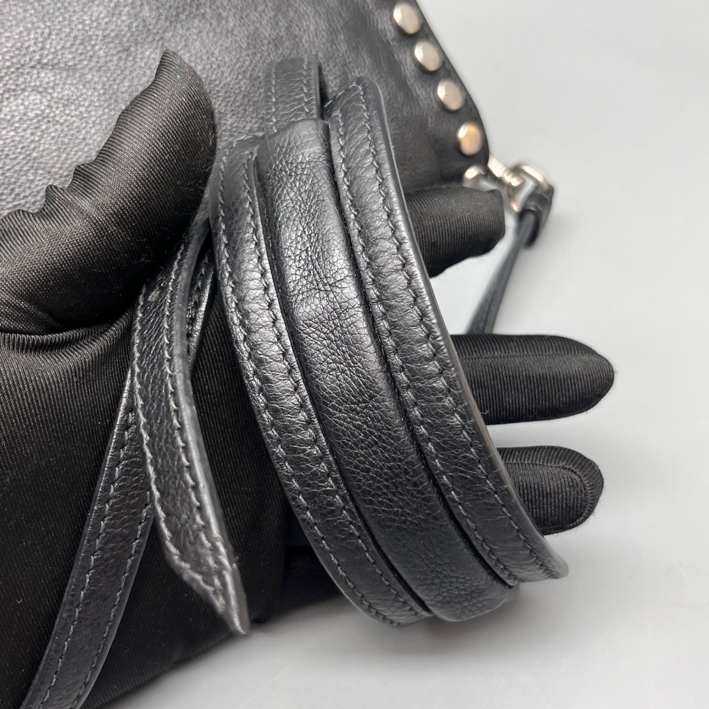 Prada - Etiquette Studded Messenger Bag - Leather - Black - (Mini)