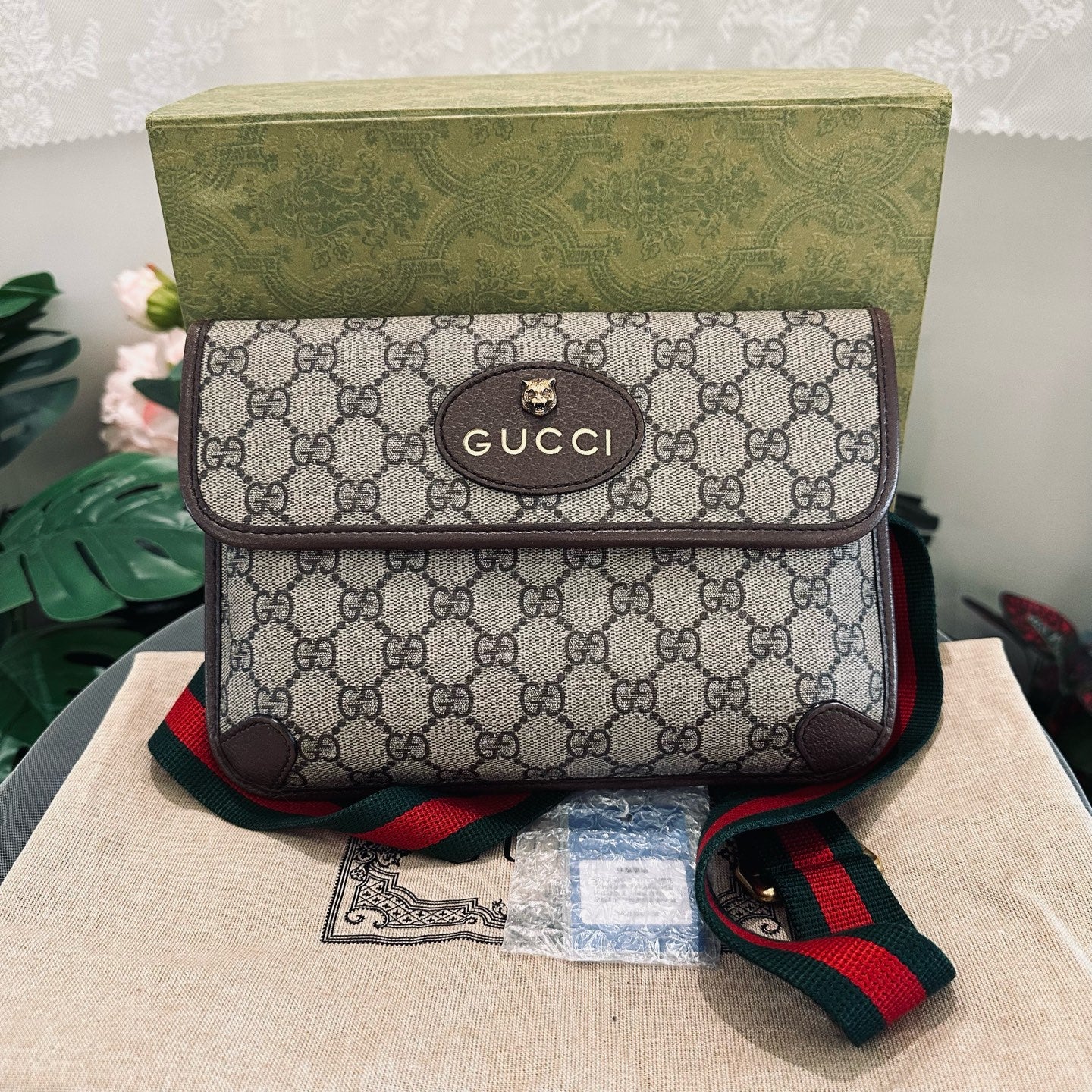 Gucci - Neo Vintage GG Supreme Belt Bag with Tiger Head - Coated canvas with leather trim - Beige - (medium)