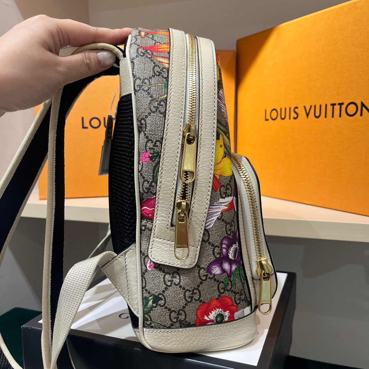 Gucci - GG Supreme Floral Backpack - Coated canvas with leather trim - Multicolour - (small)