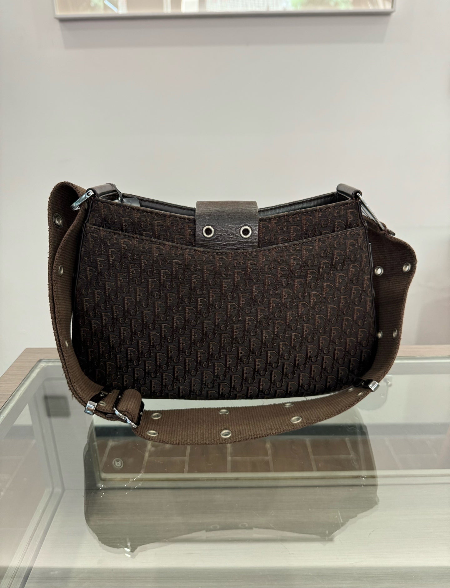 Dior - Oblique Punk Shoulder Bag - Jacquard canvas with leather trim - Dark Brown and Burgundy - (small)