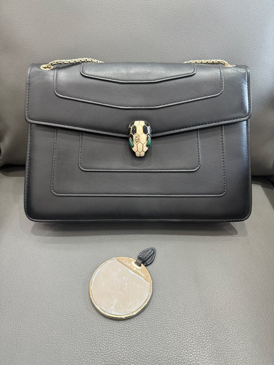 Bvlgari - Serpenti Forever Flap Bag - Calfskin leather - Black - (small)