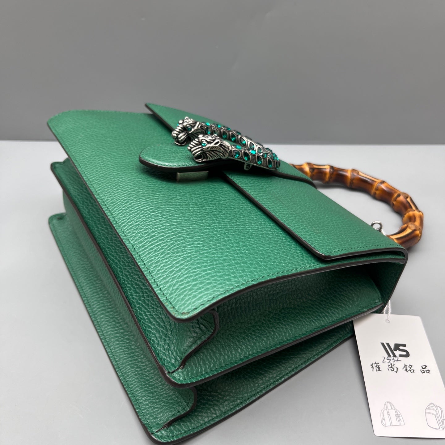 Gucci - Dionysus Bamboo Top Handle with Crystal Buckle - Pebbled leather - Emerald Green with Antiqued Silver-Tone Hardware - (Medium)