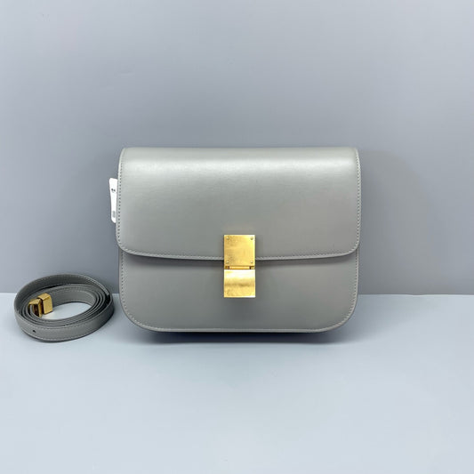 Celine - Classic Box Bag - Smooth calfskin leather - Grey - (medium)