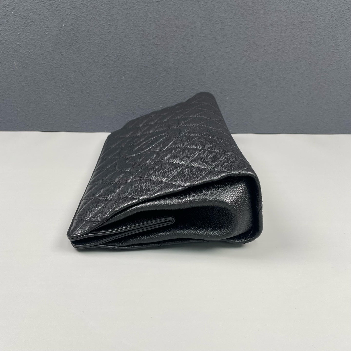 Chanel - Classic Quilted Clutch - Grained Calfskin Leather - Black - (Large)