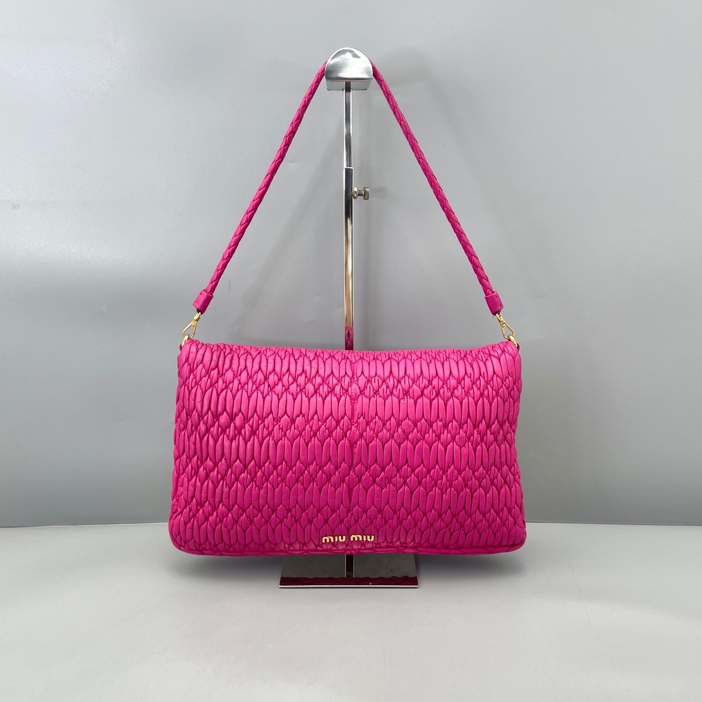 Miu Miu - Matelassé Jeweled Chain Flap Bag - Leather - Pink - (Medium)