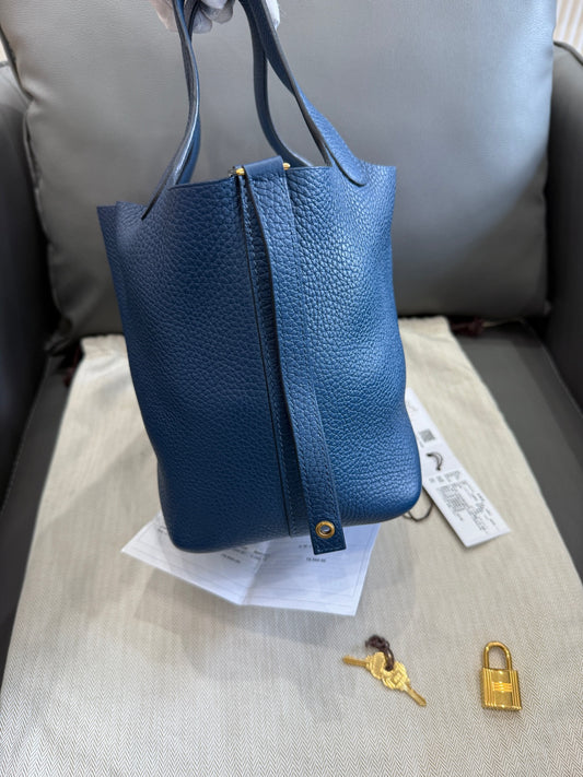 Hermès - Picotin Lock 18 - Clemence leather - Deep Blue with Gold-Tone Hardware - (mini)