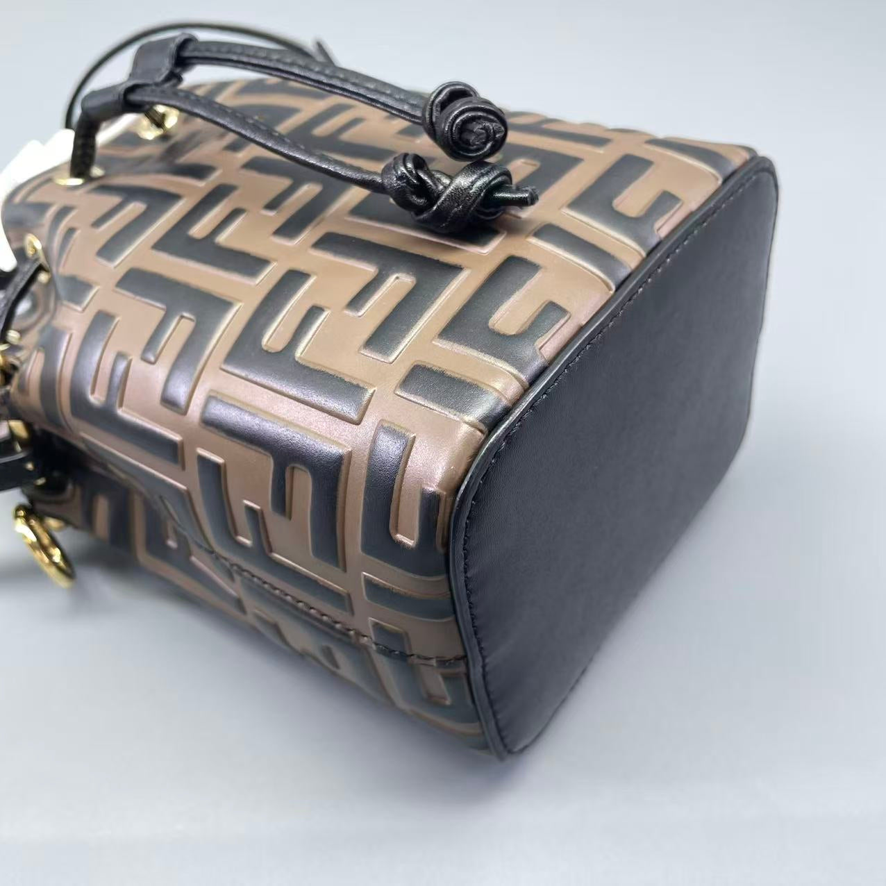 Fendi - Mini Bucket Bag - Embossed FF leather with smooth leather trim - Brown - (mini)