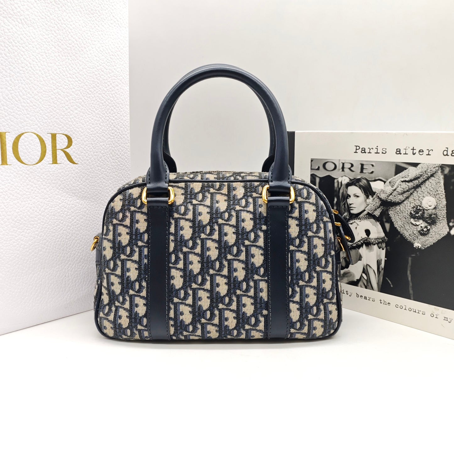 Dior - Dior Oblique Embroidered Bowling Bag - Cloth - Navy - (medium)